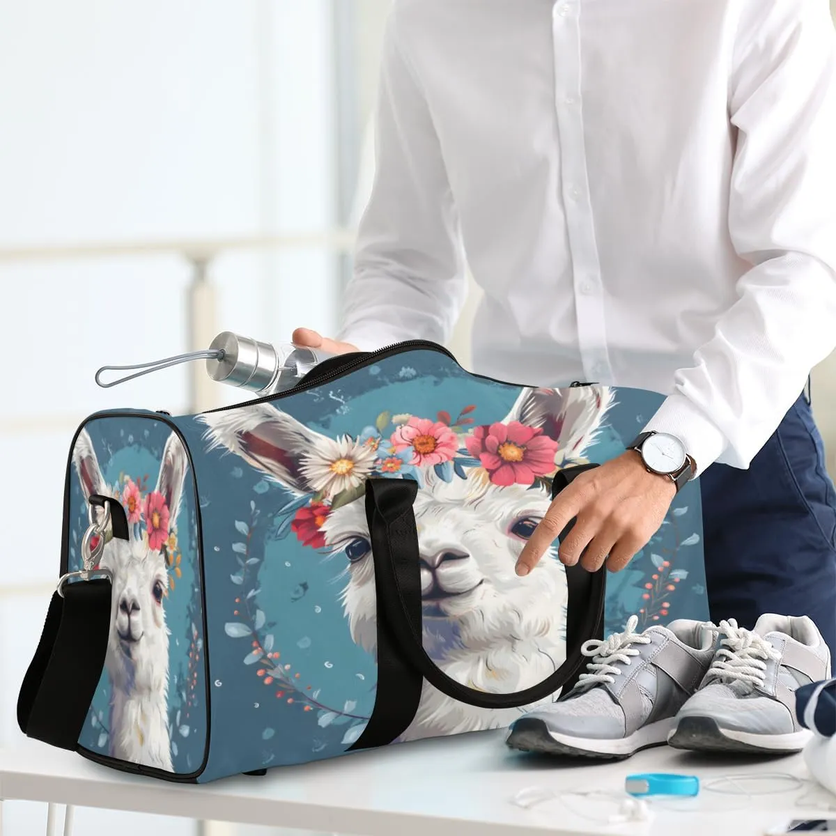 Alpaca Travel Duffle Bag, Sports Gym Bags for Women Men, Carry On Weekender Overnight Workout Airplane Trips Bag