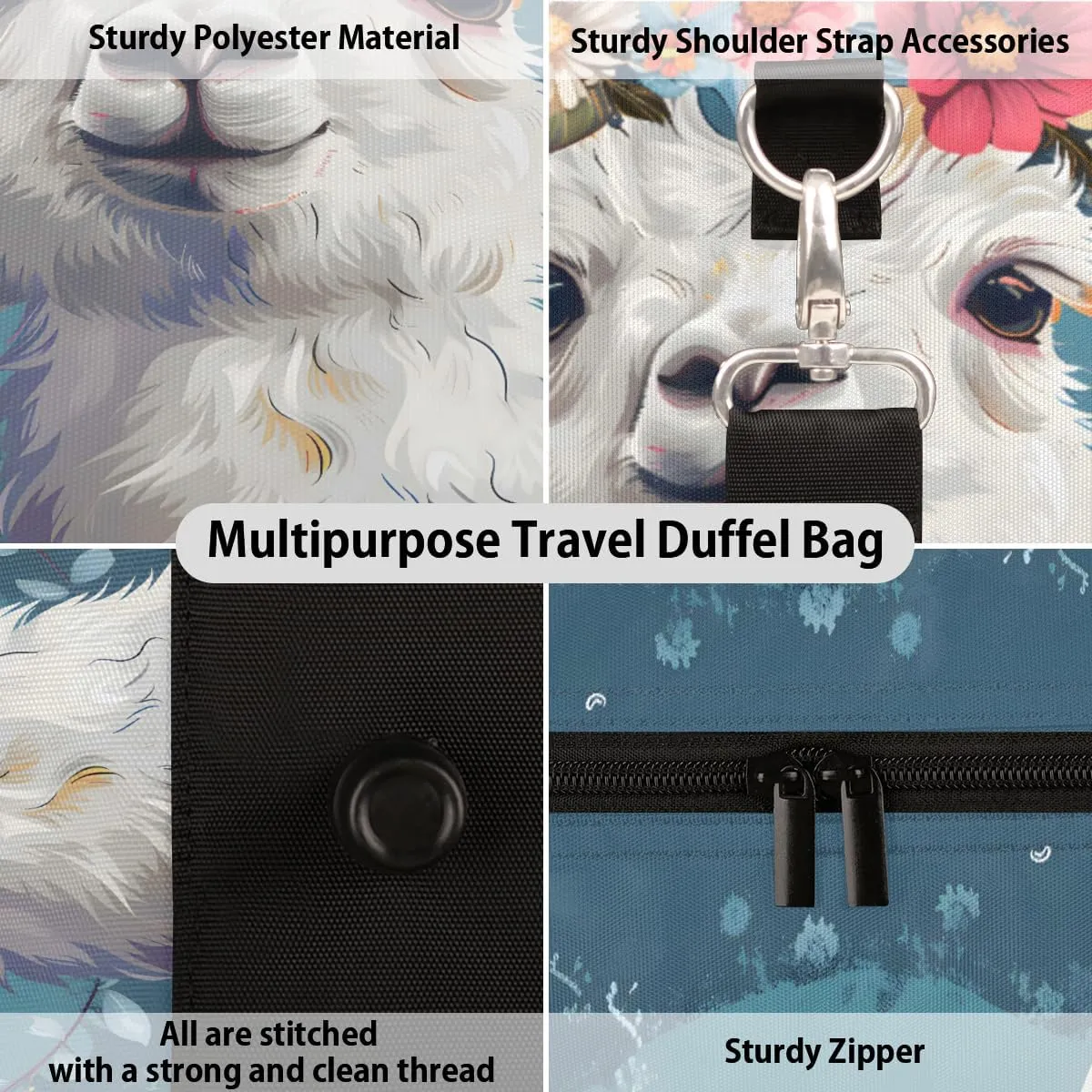 Alpaca Travel Duffle Bag, Sports Gym Bags for Women Men, Carry On Weekender Overnight Workout Airplane Trips Bag