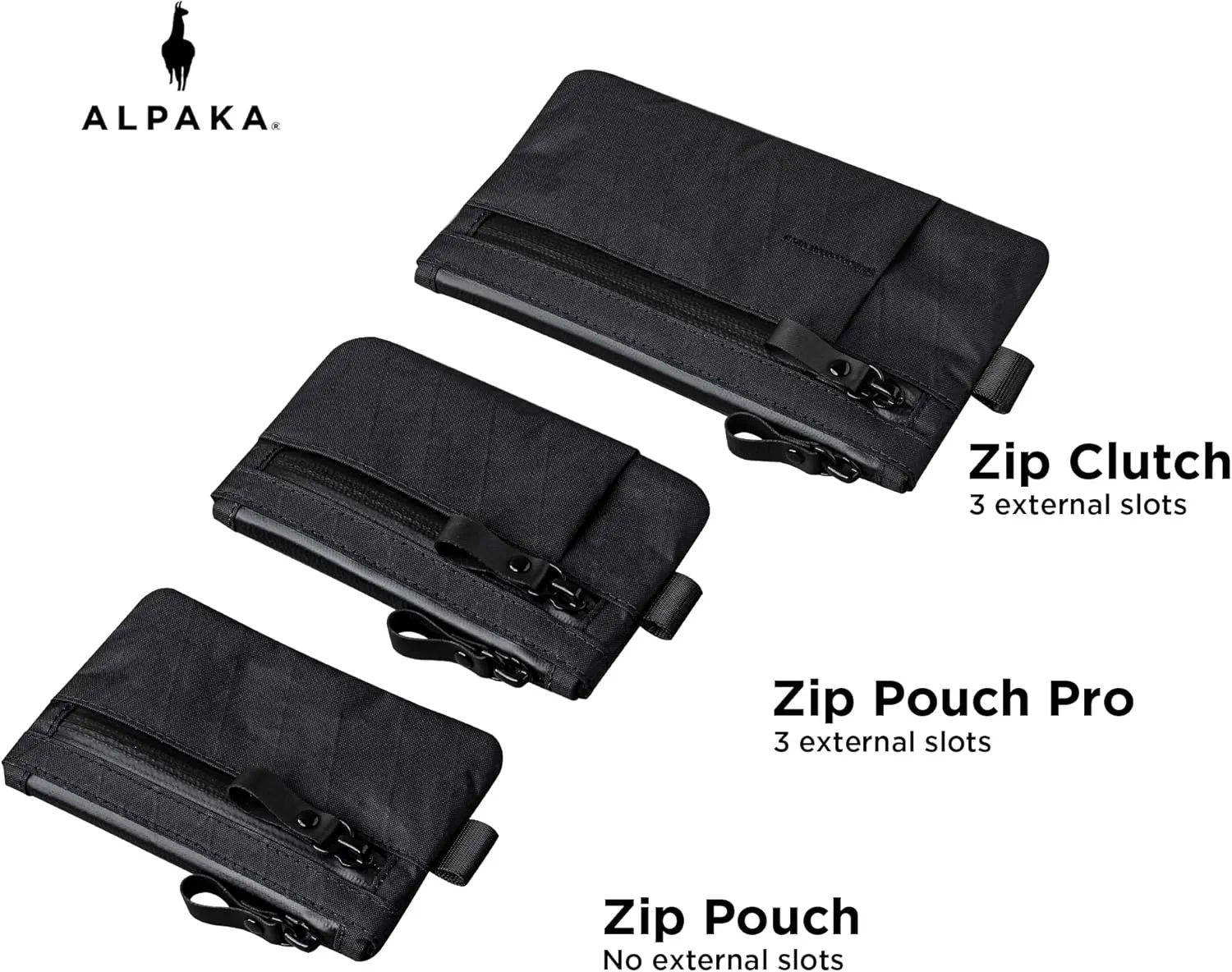 ALPAKA Zip Pouch - X-Pac VX21 RFID-Blocking Cash and Card Wallet - Made With Carbon Neutral Weatherproof Fabrics, YKK Zipper, Black