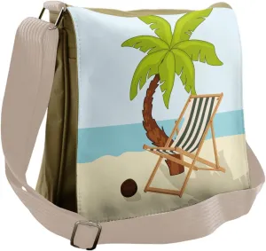 Ambesonne Beach Messenger Bag, Cartoon Style Palm Tree, Unisex Cross-body