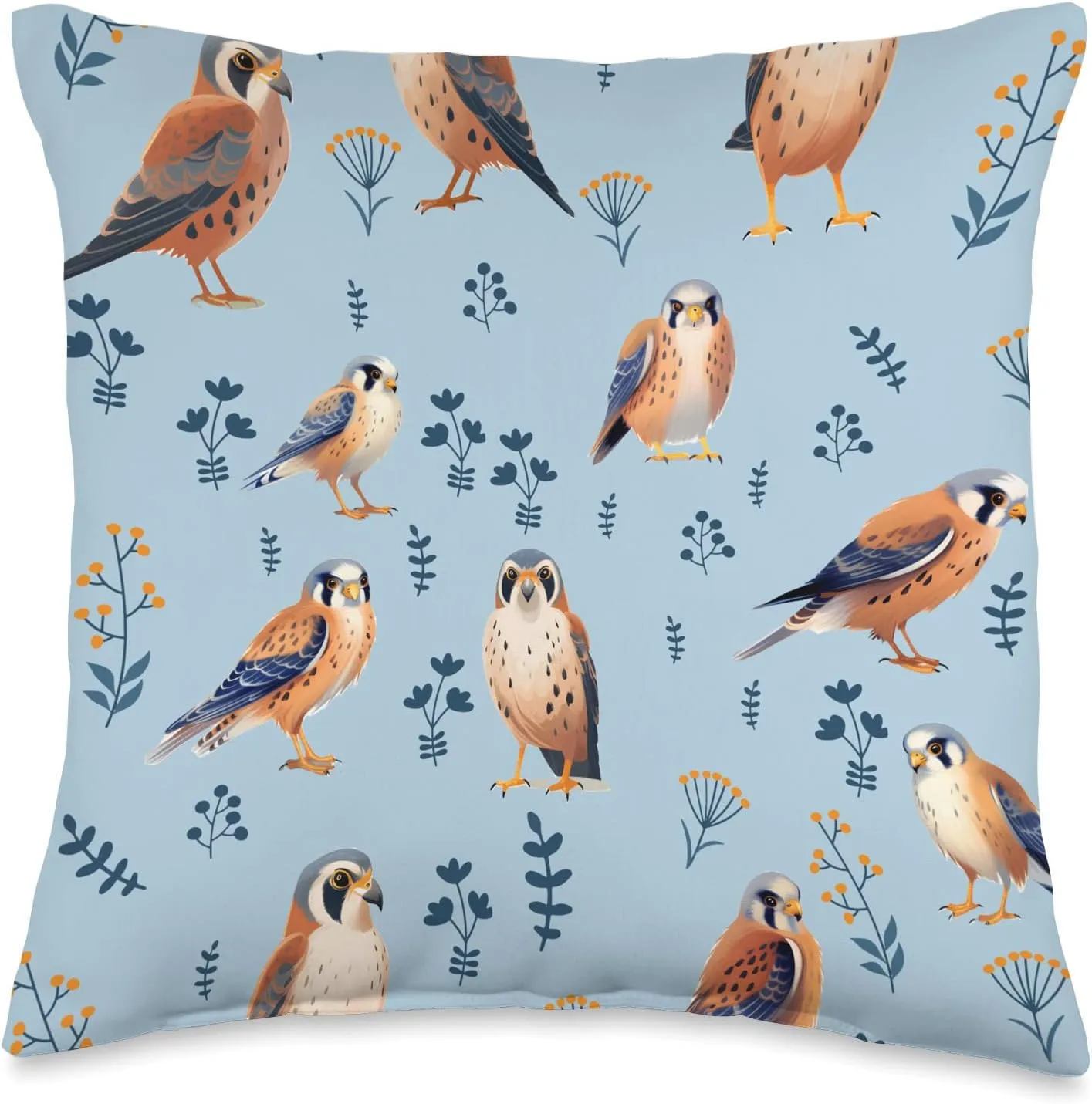 America Kestrel Pattern in Blue Amazing Nature Lover Art Men Throw Pillow, 16x16, Multicolor