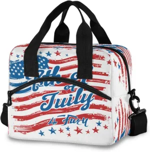 American Flag Independence Lunch Box for Men Women Adults Insulated Lunch Bag Cooler Bag with Adjustable Shoulder Strap for Work Picnic Travel