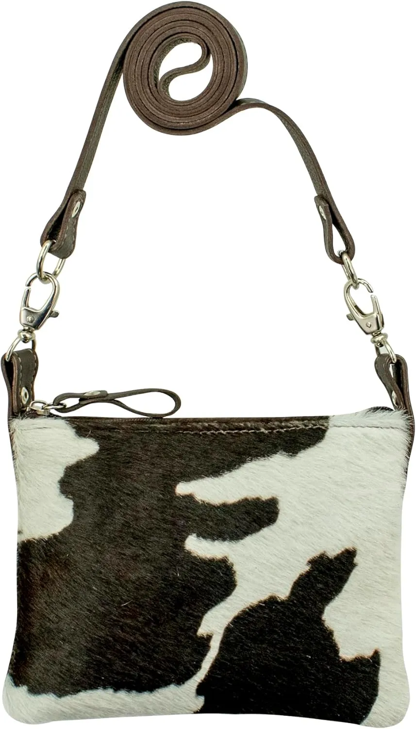 American West Cowtown Crossbody/Hip Bag with Detachable Stap For Women, Soft Leather with Genuine Hair-On Cowhide (Pony Hair-On)
