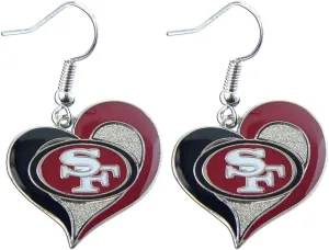 Aminco NFL San Francisco 49ers Swirl Heart Earrings,Team Color,One Size