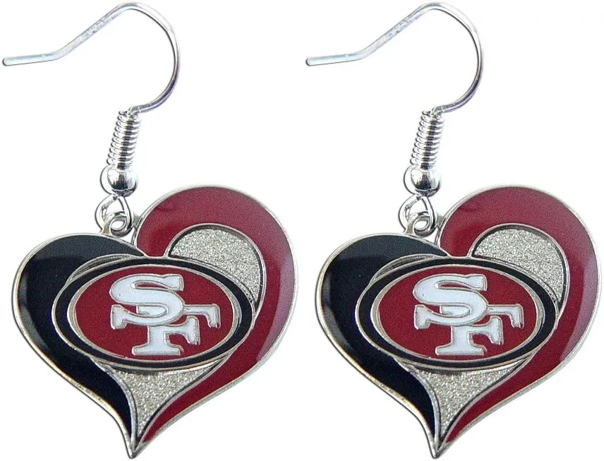 Aminco NFL San Francisco 49ers Swirl Heart Earrings,Team Color,One Size