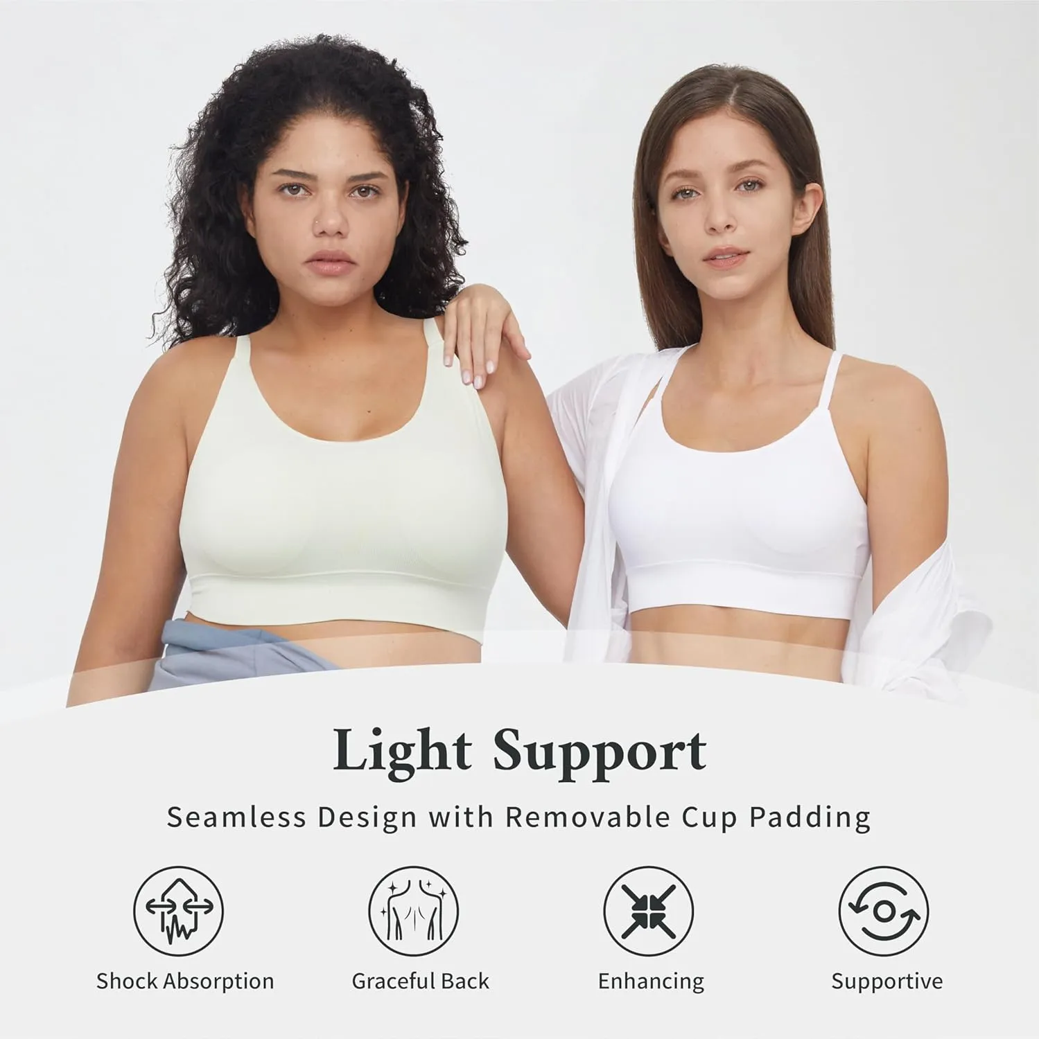 AMRIY Womens Sports Bras for Women Light Support Padded Workout Bras for Women Supportive Seamless Women's Wireless Yoga Bra