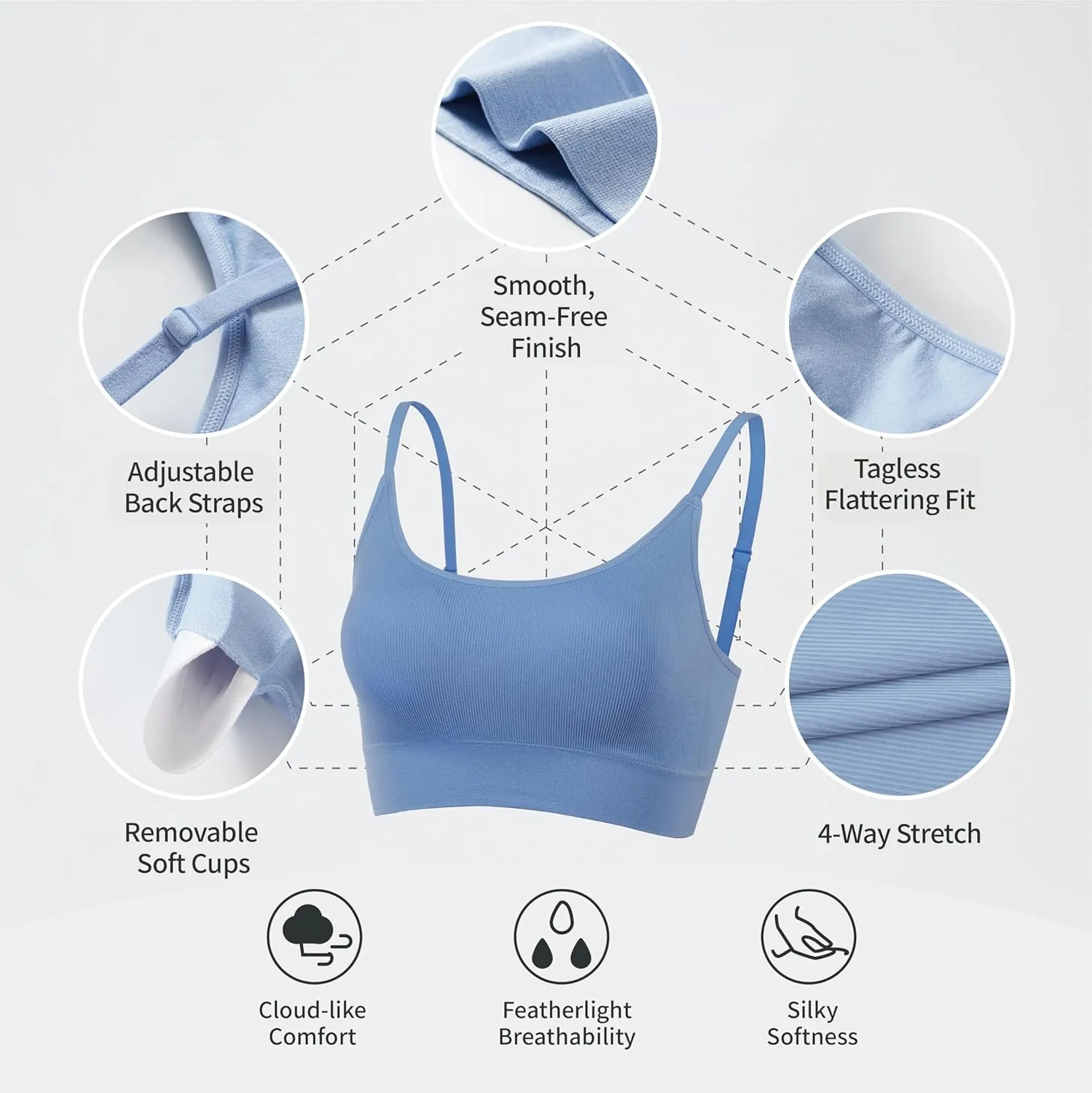 AMRIY Womens Sports Bras for Women Light Support Padded Workout Bras for Women Supportive Seamless Women's Wireless Yoga Bra
