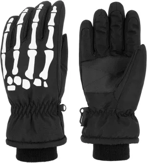 ANDORRA Kids Glow in The Dark Waterproof Snow Gloves, Skeleton, Black, M (7-9Y)