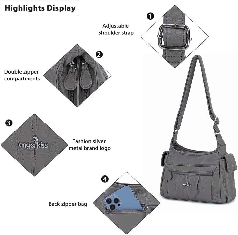 Angelkiss Crossbody Bags for Women, Ladies Shoulder Handbags and Purses Medium Faux Leather Pocketbooks