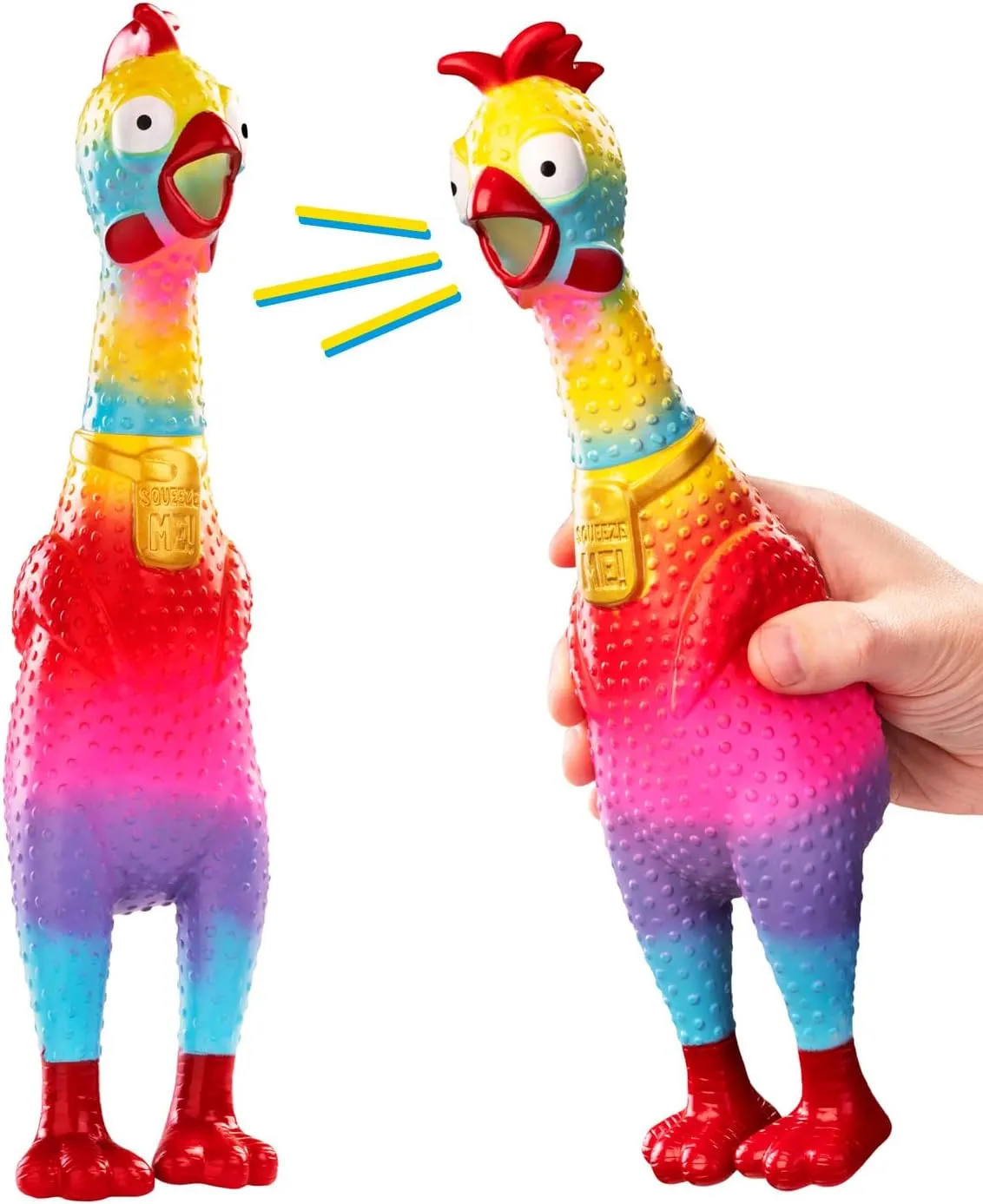 Animolds Squeeze Me Rubber Chicken Toy | Screaming Squeaky Chicken for Kids & Dogs | Novelty Prank Gag Gift (2 Pack)