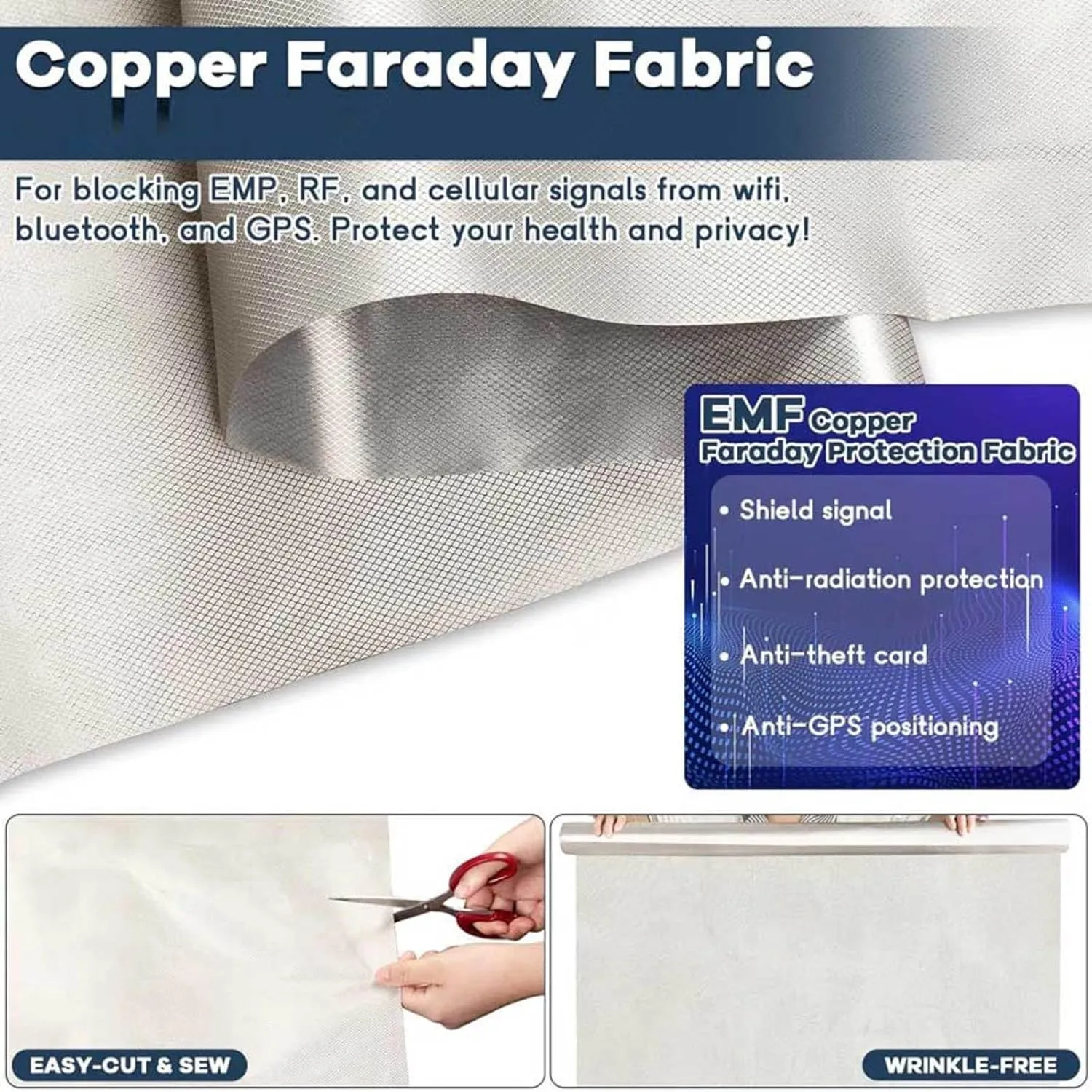 Anti-Radiation Faraday Fabric Cloth EMF Protection Fabric Faraday Grounding RFID Shielding-Block for Card Bag Cloth, Electronic Products,gold-7x1.1m