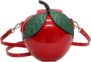 Apples Purse, 7.5inch Patent Leather Cherry Shoulder Bag with Adjustable Strap, Fashion Fruit Handbag for Women Girls