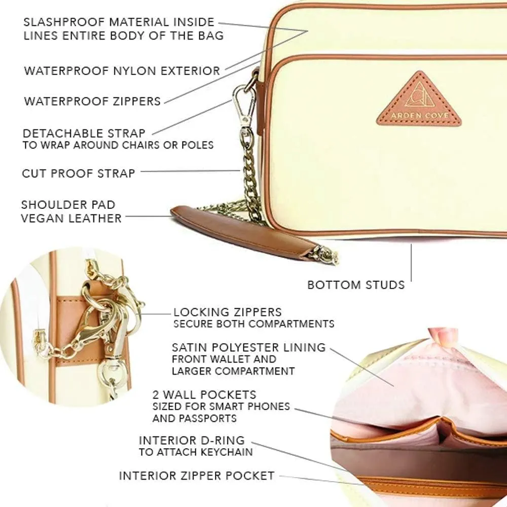 Arden Cove Full Anti-Theft Waterproof Cross-Body Bag with Slash-resistant Chain Strap w/Classic Hardware