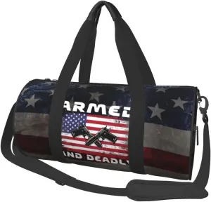 Armed And Dadly Funny Deadly Duffel Bag Gym Bag Travel Sports Tote Large Beach Swim Yoga5