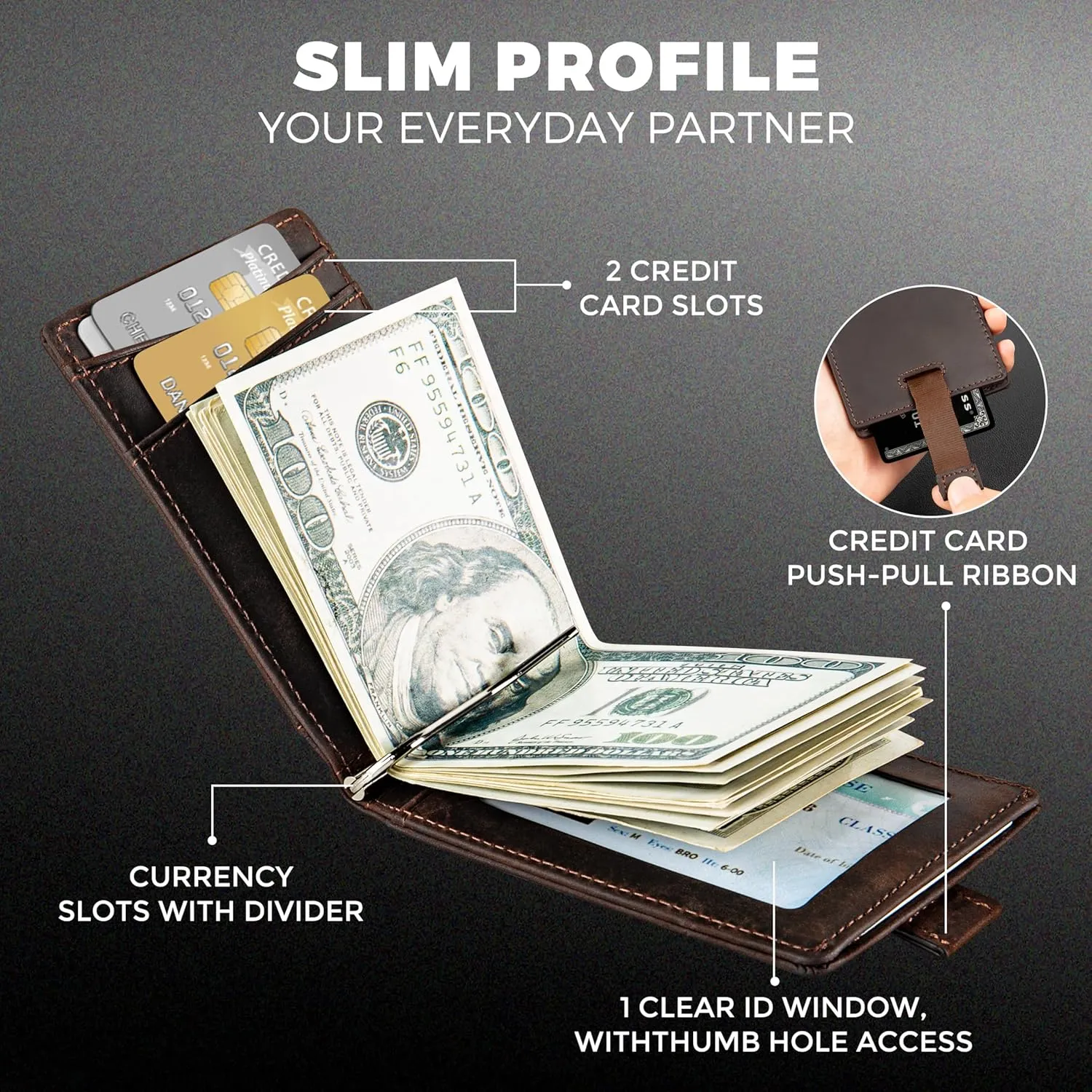 Army Wallet – Genuine Crazy Horse Leather RFID-Blocking Bi-Fold Card Holder with Money Clip – Disabled USMC Vet Owned SMALL Business