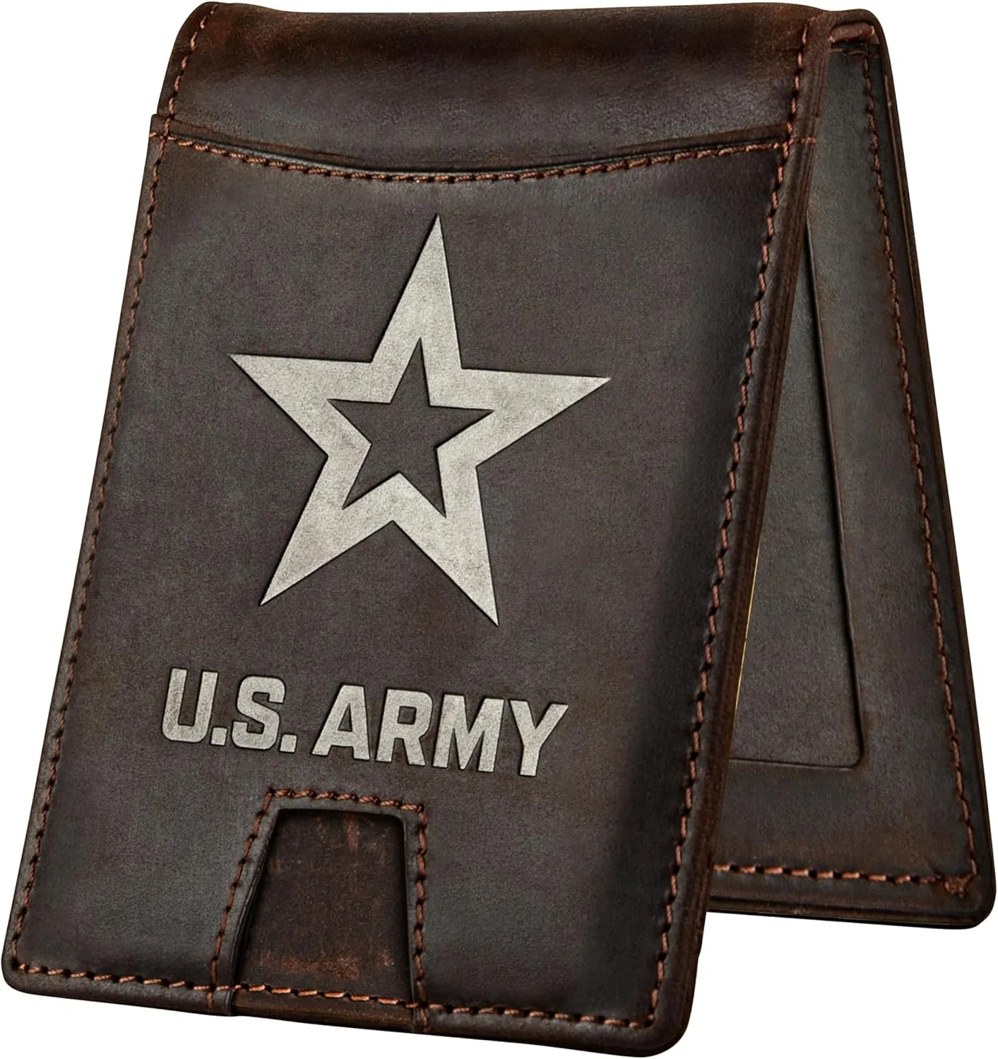Army Wallet – Genuine Crazy Horse Leather RFID-Blocking Bi-Fold Card Holder with Money Clip – Disabled USMC Vet Owned SMALL Business