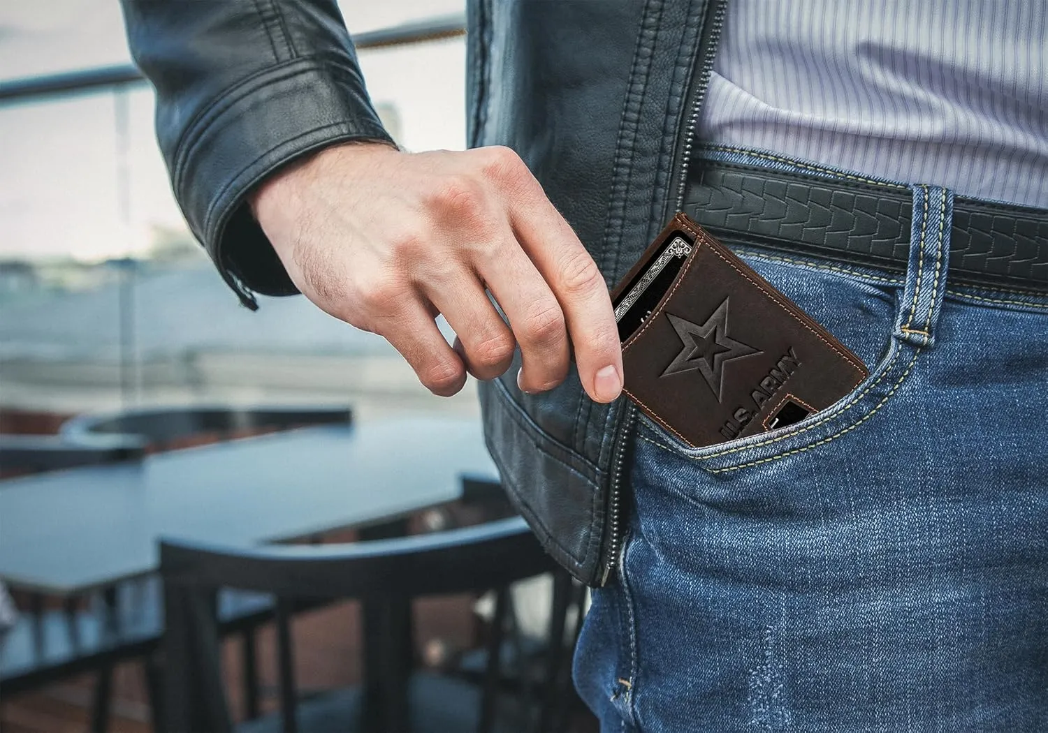 Army Wallet – Genuine Crazy Horse Leather RFID-Blocking Bi-Fold Card Holder with Money Clip – Disabled USMC Vet Owned SMALL Business
