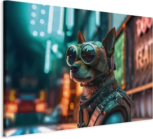 artgeist Textured Canvas Wall AI Art Print Dog 35x24 in - 1pcs Painting Canvas Prints Picture Artwork Image Framed Contemporary Modern Wall Home Abstract Colorful Cyberpunk Cyberdog g-H-10004-b-a