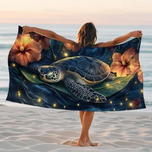 Artistic Turtle Beach Towel Dark Ocean Ocean Creatures Tapestry, Quick Dry Absorbent Soft Sand Free Lightweight Blanket, Summer Vacation Pool Picnic Essentials 62x31 Inch