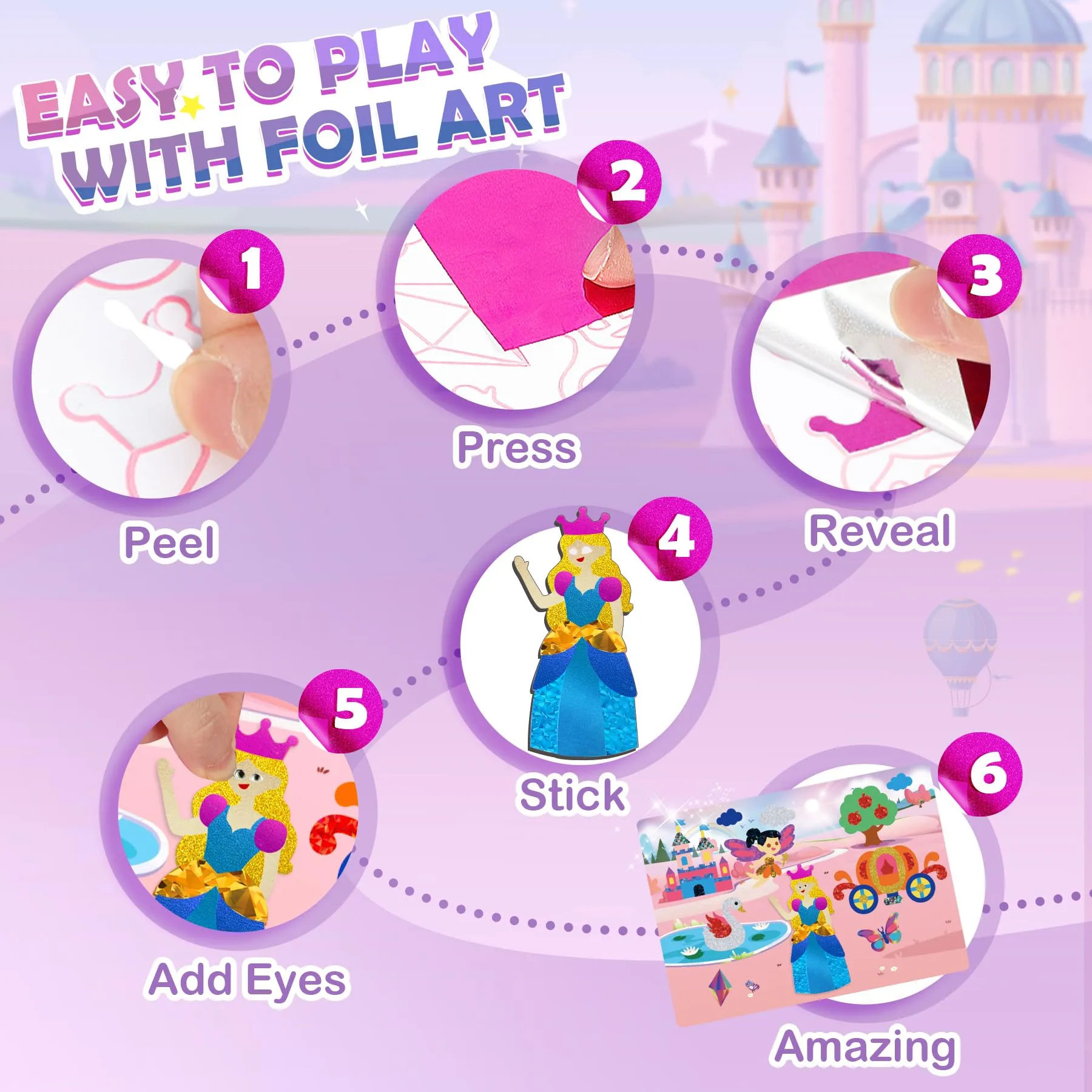 Arts and Crafts for Kids Ages 4-8, Art Craft Supplies Kits, DIY Creative Travel Toys Activity, Princess & Prince & Castle & Girl, Coloring Sticker Books, Easter Basket Stuffers, Gifts for Girls