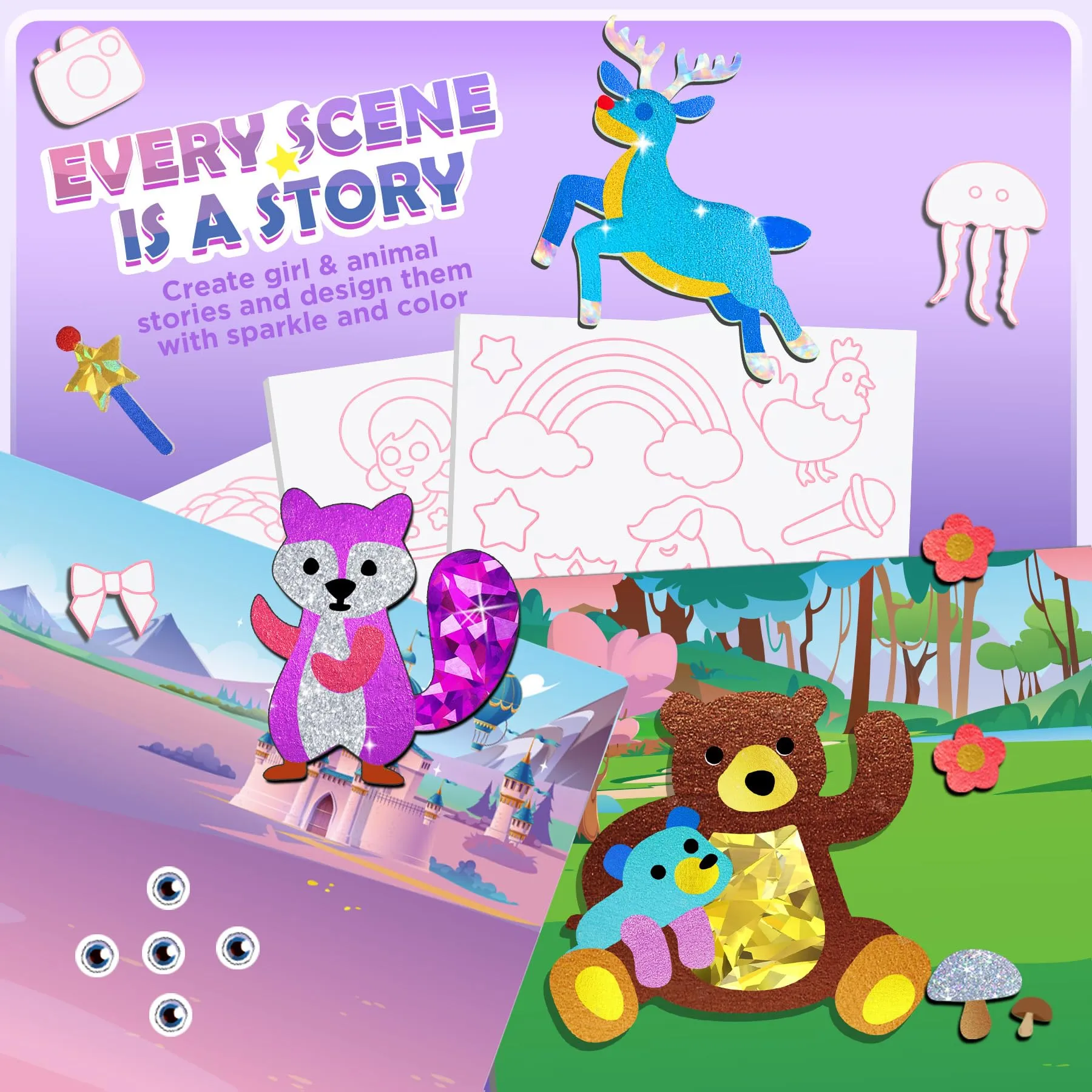 Arts and Crafts for Kids Ages 4-8, Art Craft Supplies Kits, DIY Creative Travel Toys Activity, Princess & Prince & Castle & Girl, Coloring Sticker Books, Easter Basket Stuffers, Gifts for Girls