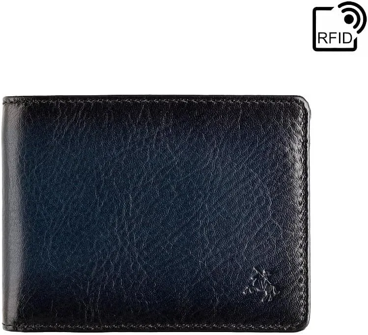 Atelier Collection Roland Leather Wallet RFID Blocking AT63, Burnished Blue (Burnish Blue)