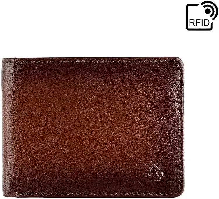 Atelier Collection Roland Leather Wallet RFID Blocking AT63, Burnished Blue (Burnish Tan)