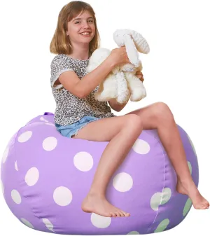 Aubliss Stuffed Animal Bean Bag Storage Chair, Beanbag Covers Only for Organizing Plush Toys, Turns into Bean Bag Seat for Kids When Filled, Large 38"-Canvas Dot Light Purple