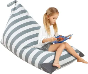 Aubliss Stuffed Animal Storage Bean Bag Chairs Cover, 50"x 35" Extra Large Bean Bags Chair for Kids Adults, Beanbag Toy Storage for Boys Girls - Premium Cotton Canvas Grey Stripe