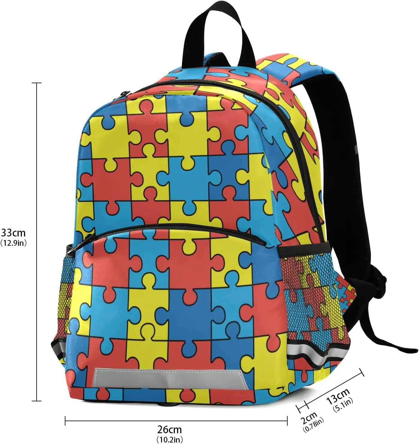 Autism Awareness Colorful Puzzle Piece Preschool Backpacks,Kid's Casual Travel Bookbag with Leash,Cute Toddler Backpacks for Boys and Girls
