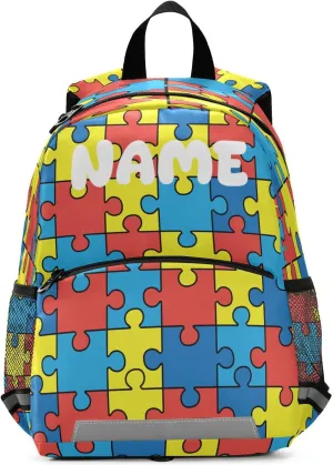 Autism Awareness Colorful Puzzle Piece Preschool Backpacks,Kid's Casual Travel Bookbag with Leash,Cute Toddler Backpacks for Boys and Girls