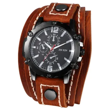 Avaner Men's Punk Leather Watches: Retro Vintage Steampunk Wide Band Quartz Cuff Wrsit Watches