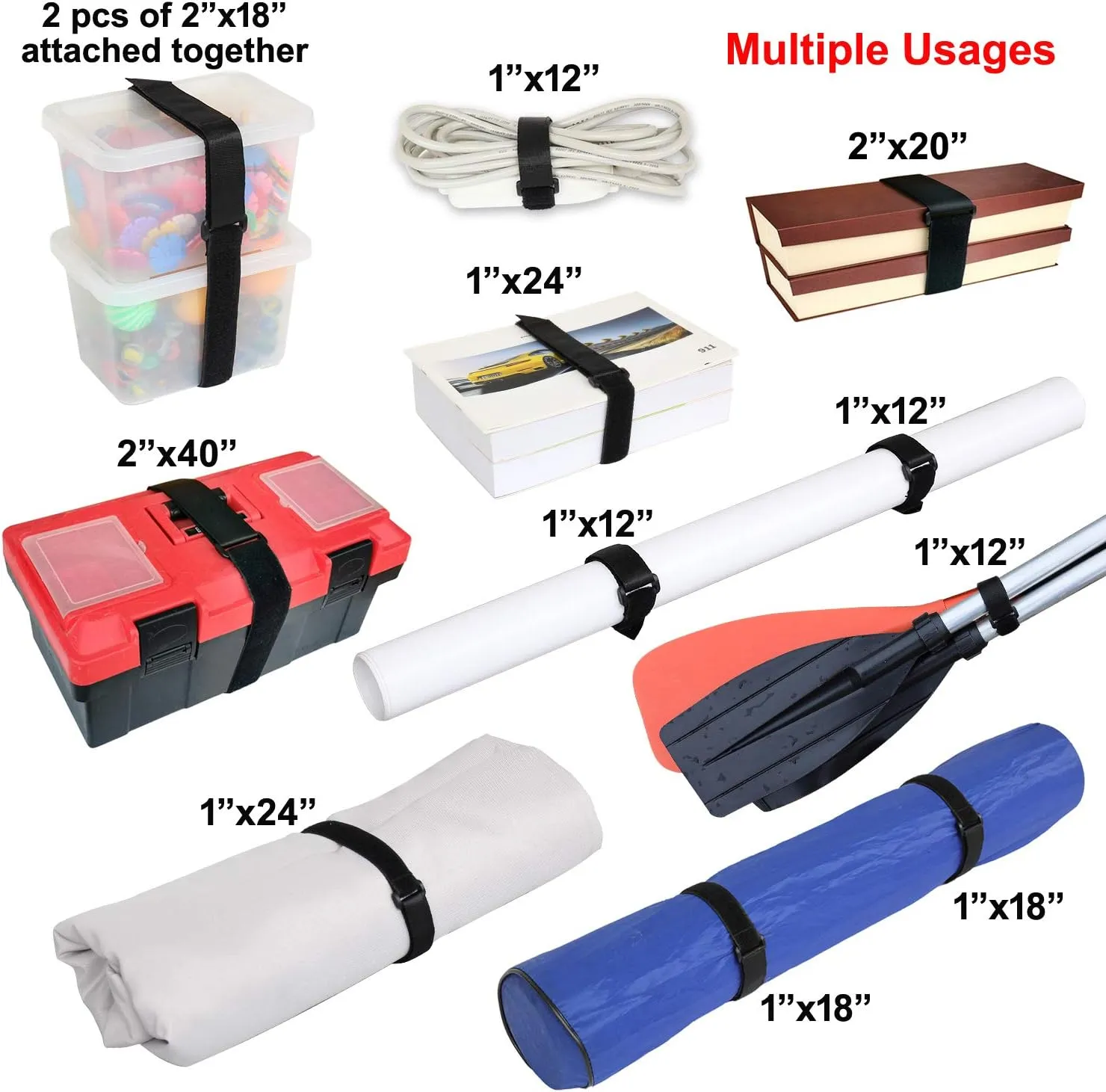 Ayaport Cinch Straps 2" x 40" -4Pack, Sturdy & Reusable Hook and Loop Covered with Nylon Webbing Securing Buckle Straps for All Purpose Cord Wrap Organizer Storage