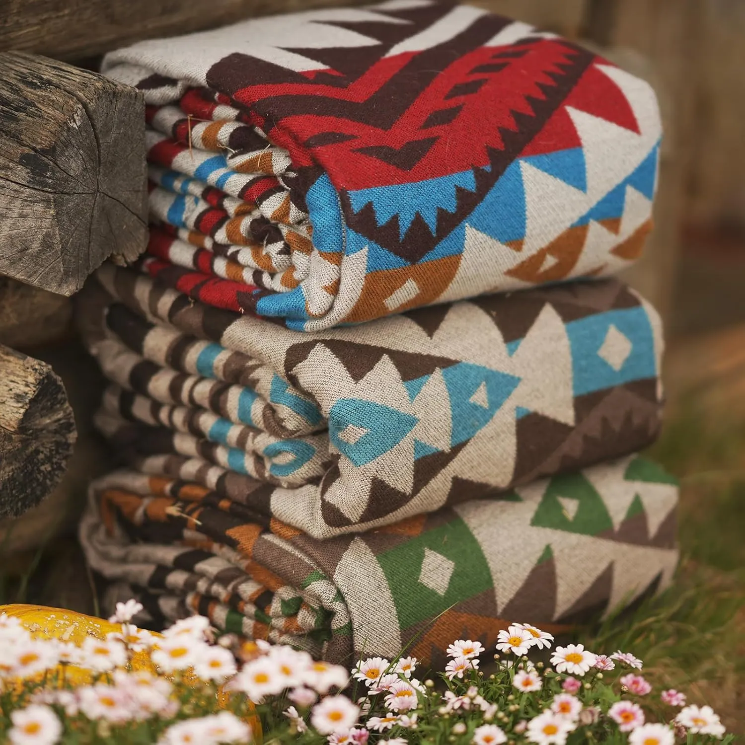 Aztec Throw Blanket with Soft Sherpa Lining, Traditional Southwestern Navajo Tribal Style Warm Throw for Camping, Outdoor, Cozy Boho Blanket for Couch, Sofa, Bed, 60"x80", Yellow