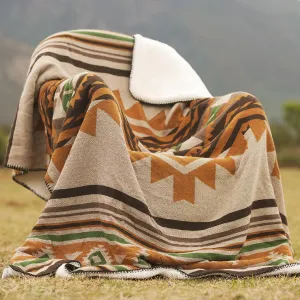 Aztec Throw Blanket with Soft Sherpa Lining, Traditional Southwestern Navajo Tribal Style Warm Throw for Camping, Outdoor, Cozy Boho Blanket for Couch, Sofa, Bed, 60"x80", Yellow