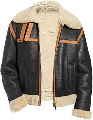 B3 Bomber Jacket Men - Mens Raf Aviator Black Sheepskin Leather B3 bomber Jacket