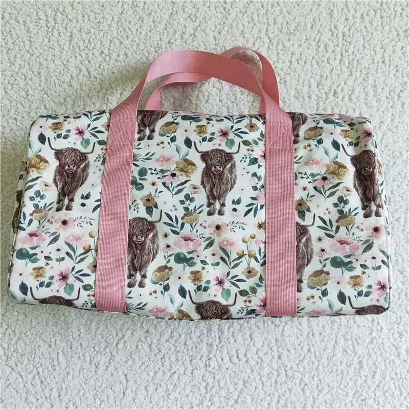 BA0008 Western cow pink flower Gym bags