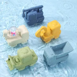 Baby Bath Toys,4 Pack Toddler Cars Truck Bathtub Toys,Silicone Baby Toys,Soft Squeezable Float on Water, Basket Stuffers for Boys Girls