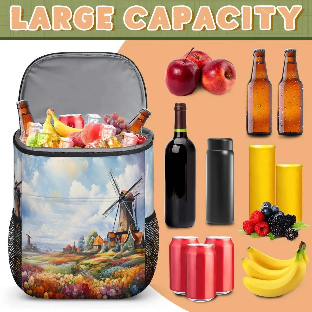Backpack Cooler Farms Landscape Cooler Backpack Insulated Leak Proof Soft Cooler Bag for Men Women Lunch Backpack for Camping Picnic Hiking Beach Travel