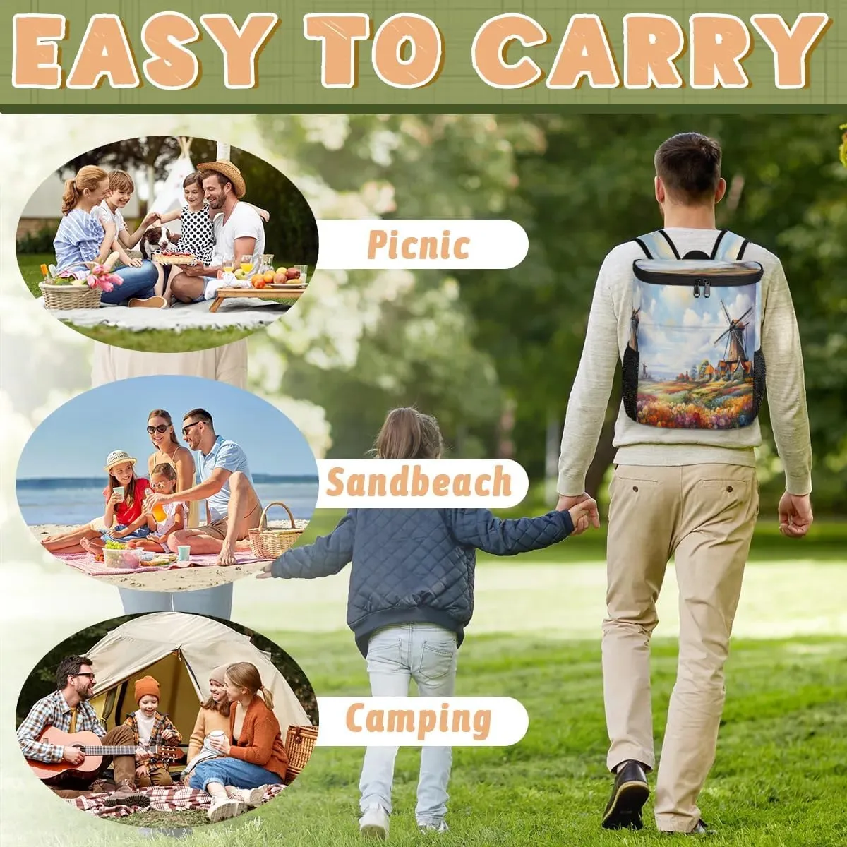 Backpack Cooler Farms Landscape Cooler Backpack Insulated Leak Proof Soft Cooler Bag for Men Women Lunch Backpack for Camping Picnic Hiking Beach Travel