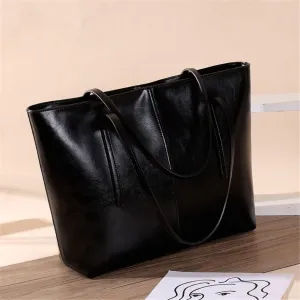 Bag Women's Leather Women's Bag European and American Style Oil Wax Large Bag Leather Hand-held -Shoulder Messenger Bag (Color : Svart, Size : 33 * 13 * 30cm)