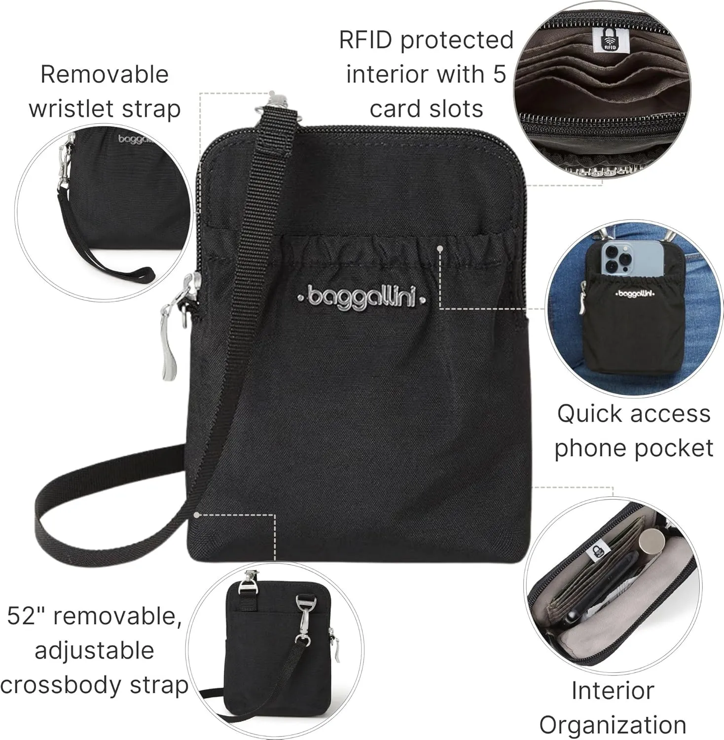 Baggallini Bryant Pouch Small Crossbody Bag for Women - Phone Purse with Crossbody Strap - Lightweight Crossbody Pouch