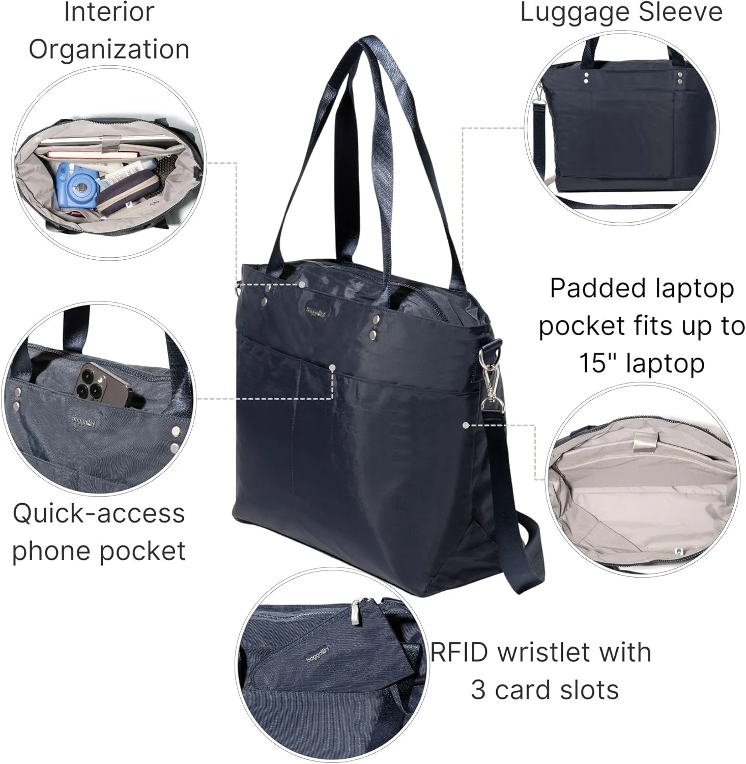 Baggallini Carryall Laptop Tote-Medium 12x19 Inch Travel Crossbody Shoulder Bag