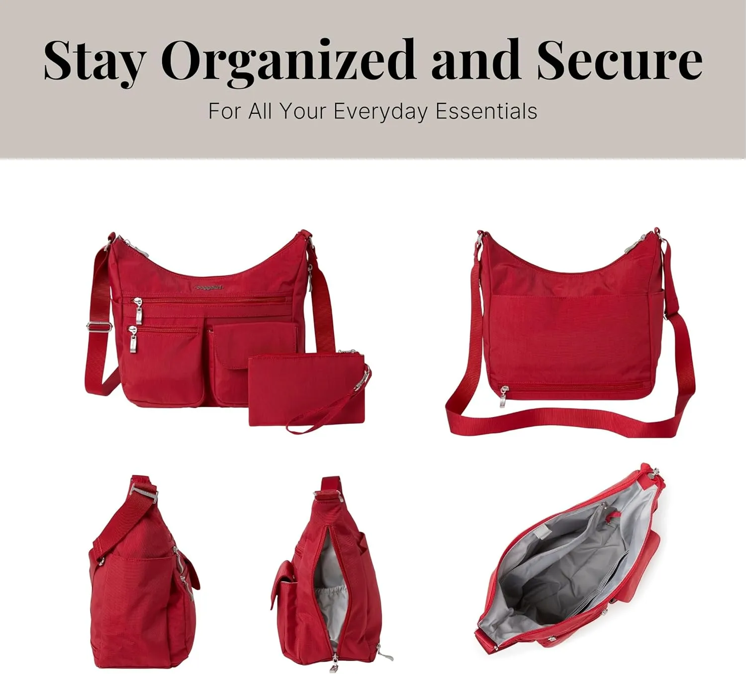 Baggallini Everywhere Bagg Crossbody Women 11x9 Lightweight Nylon Hobo Water-Resistant Travel Bag W/RFID Protection