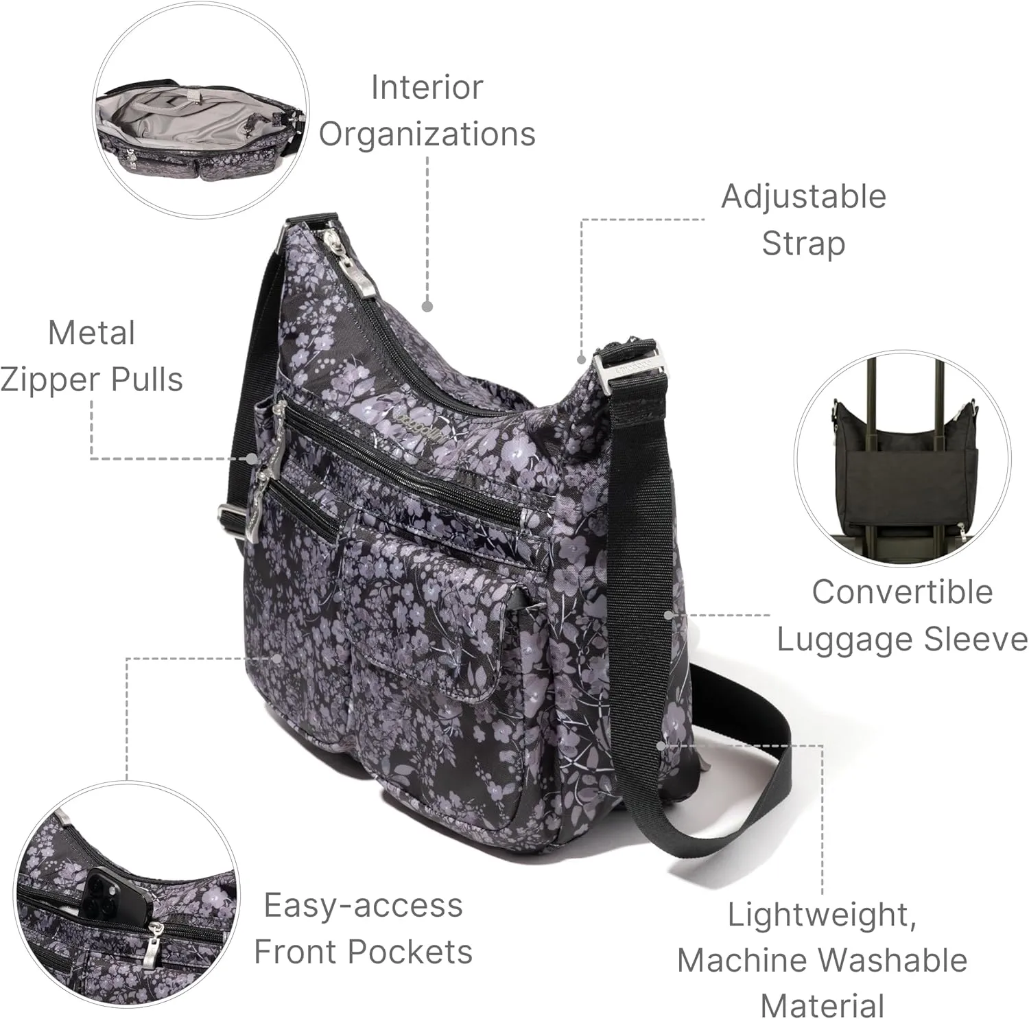 Baggallini Everywhere Bagg Crossbody Women 11x9 Lightweight Nylon Hobo Water-Resistant Travel Bag W/RFID
