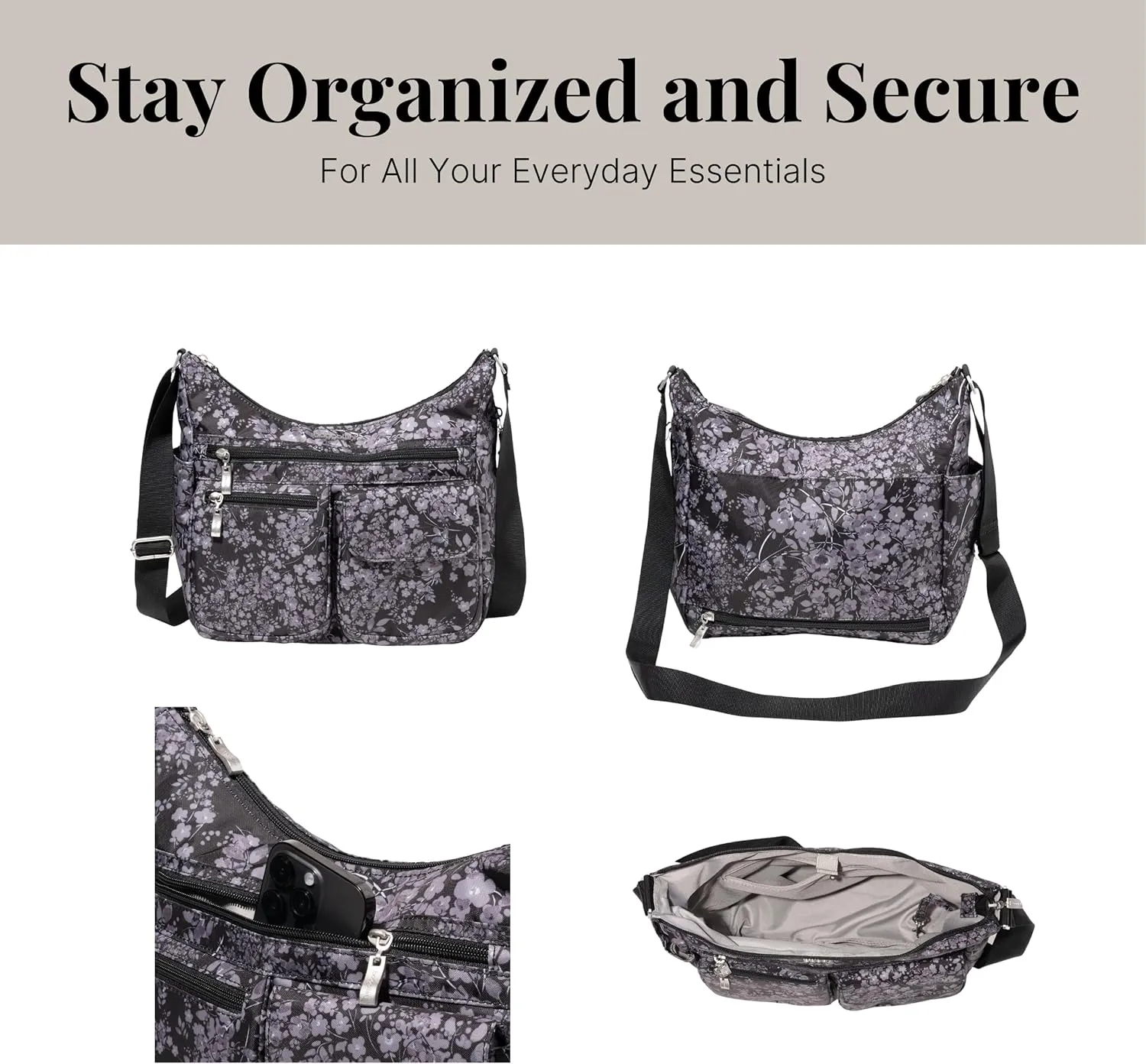 Baggallini Everywhere Bagg Crossbody Women 11x9 Lightweight Nylon Hobo Water-Resistant Travel Bag W/RFID