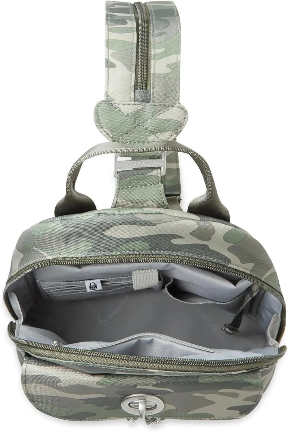 Baggallini Naples Convertible Small Daypack Sling Crossbody, Olive Camo