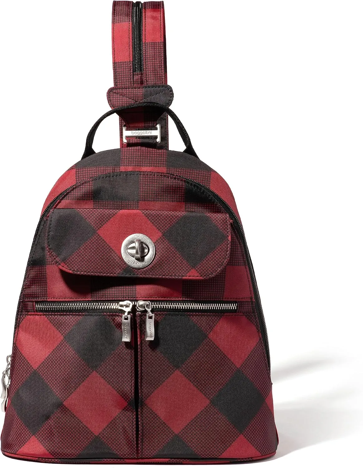 Baggallini Naples Convertible Small Daypack Sling Crossbody, Red Buffalo Plaid