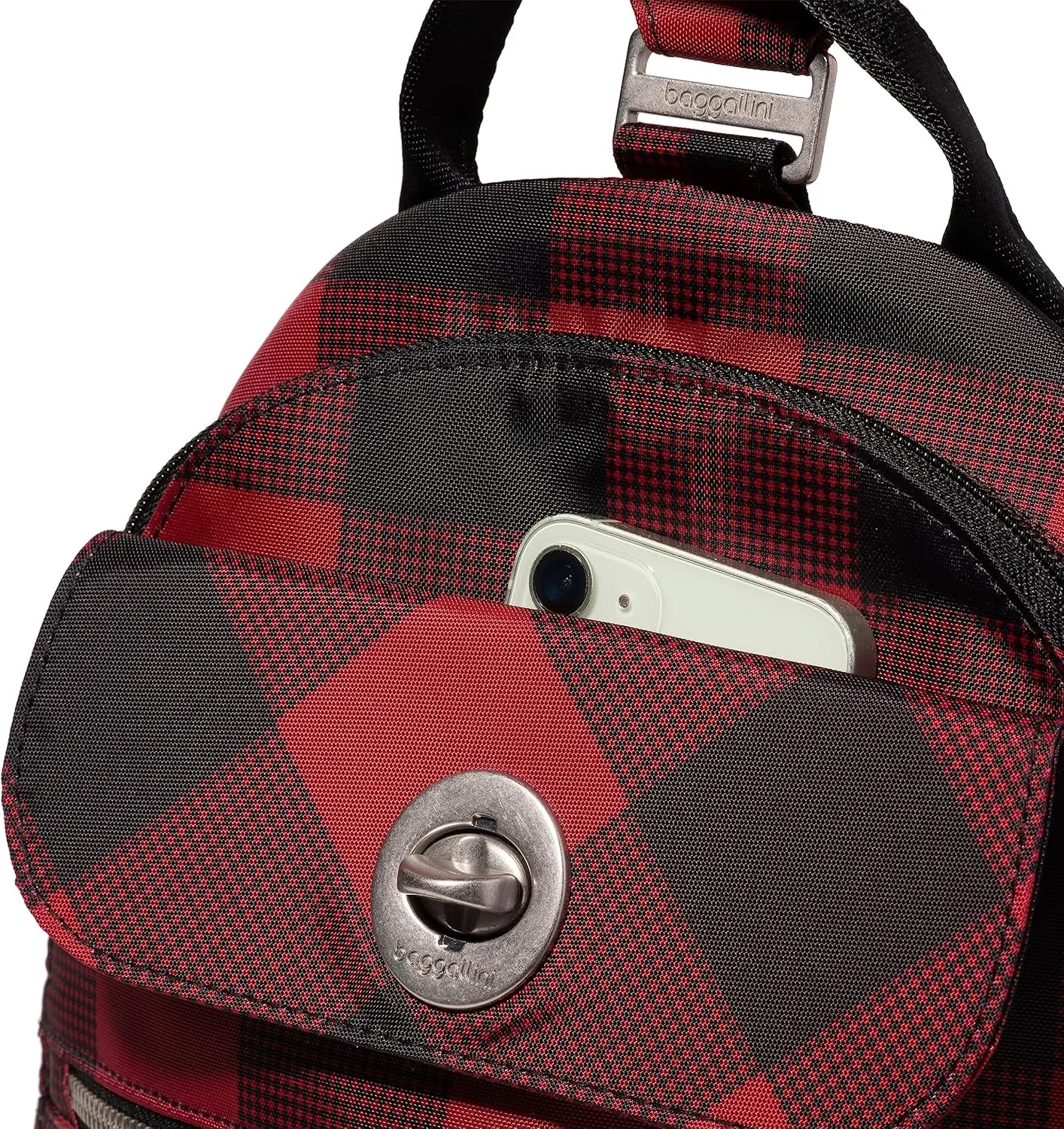 Baggallini Naples Convertible Small Daypack Sling Crossbody, Red Buffalo Plaid