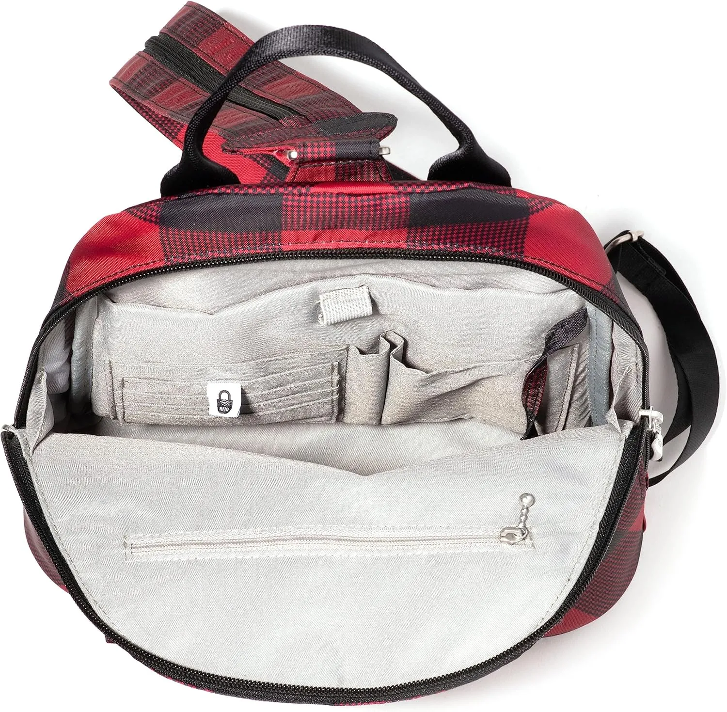 Baggallini Naples Convertible Small Daypack Sling Crossbody, Red Buffalo Plaid